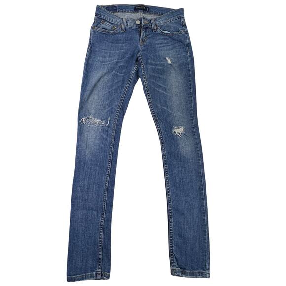 Levi's Too Superlow 524 Distressed Denim Blue Skinny Jeans Size 1 Medium - Picture 2 of 15